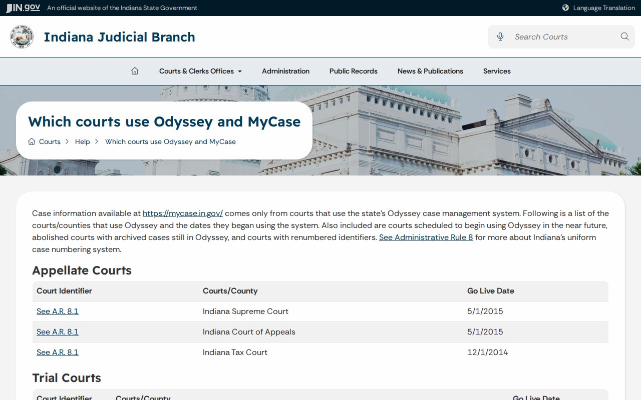 Hendricks County Avon court records historical Odyssey court listing