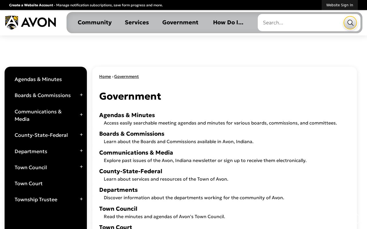 Hendricks County Avon court records historical Town Court government page