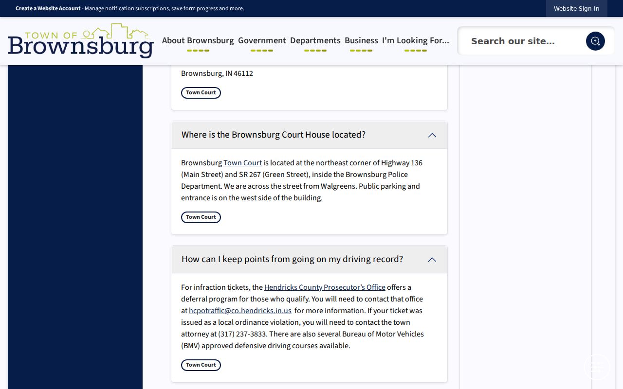 Hendricks County Brownsburg court records court location FAQ