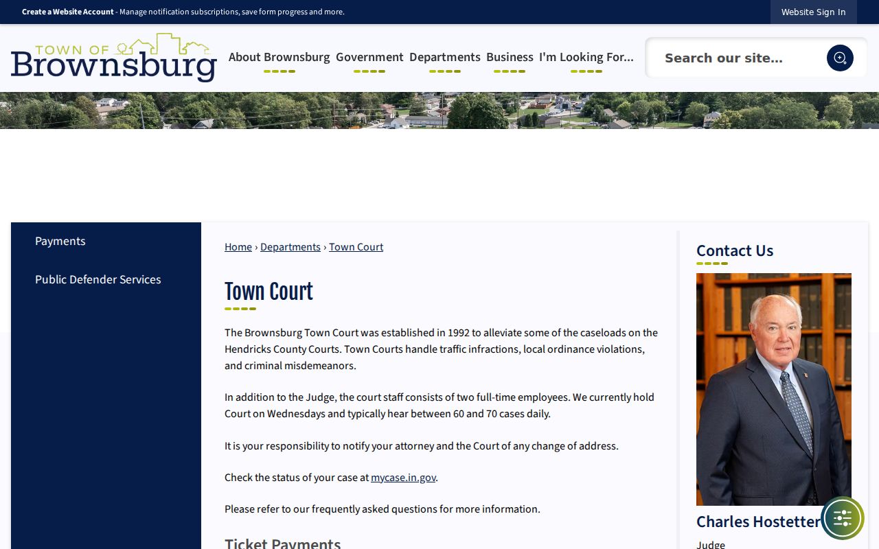Hendricks County Brownsburg court records Town Court page