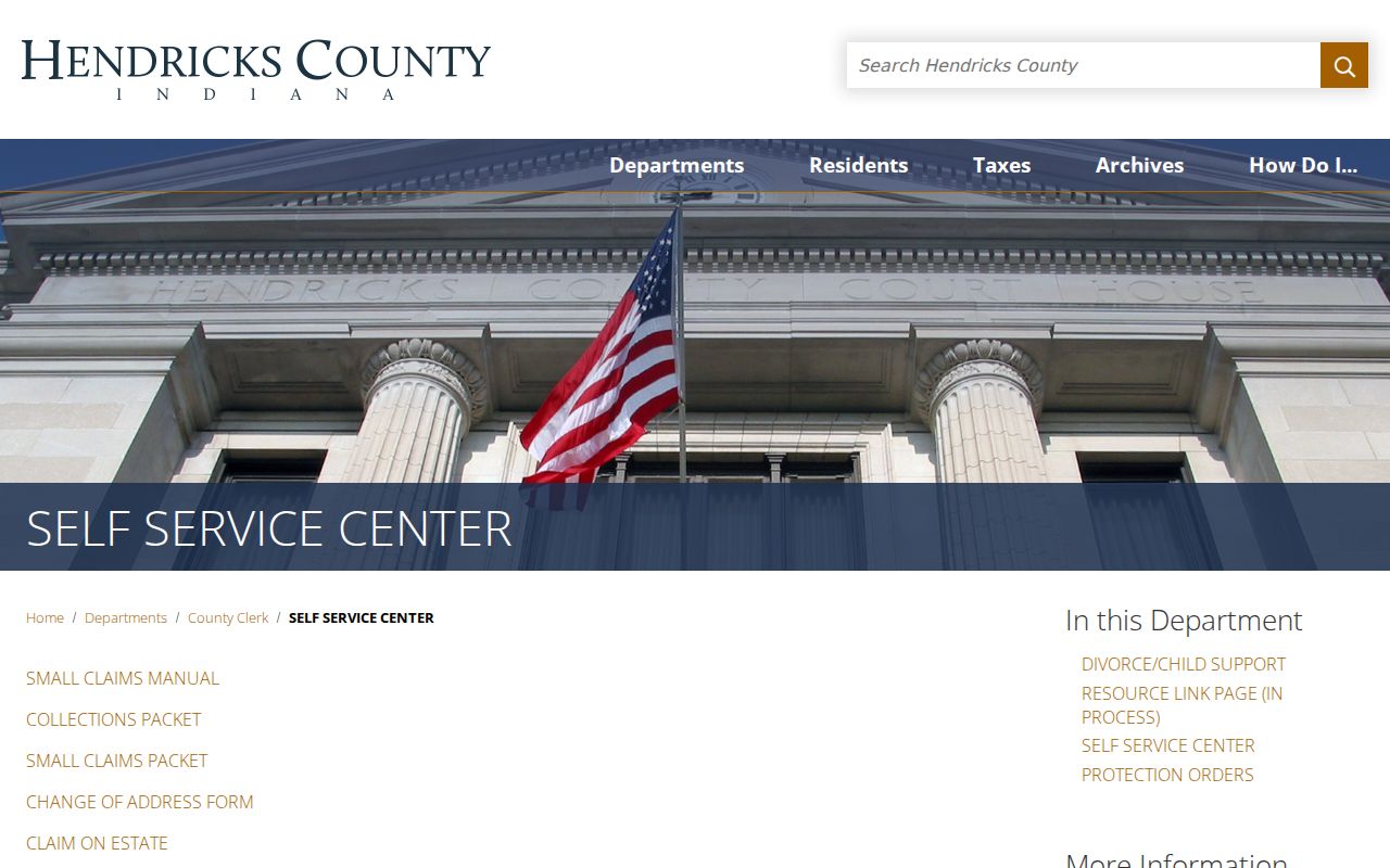 Hendricks County civil court dockets Self Service Center forms
