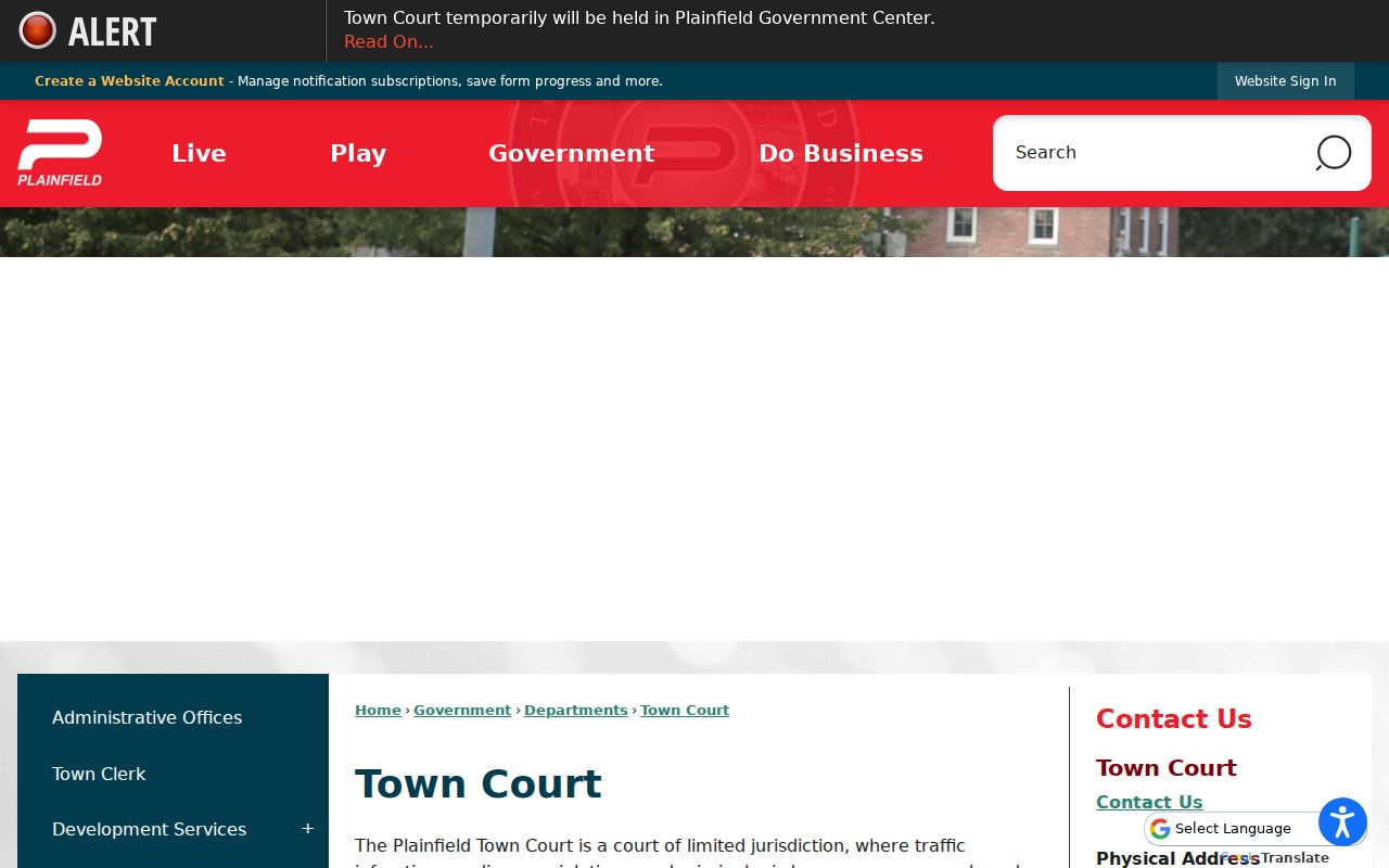 Hendricks County Plainfield court records official Town Court page