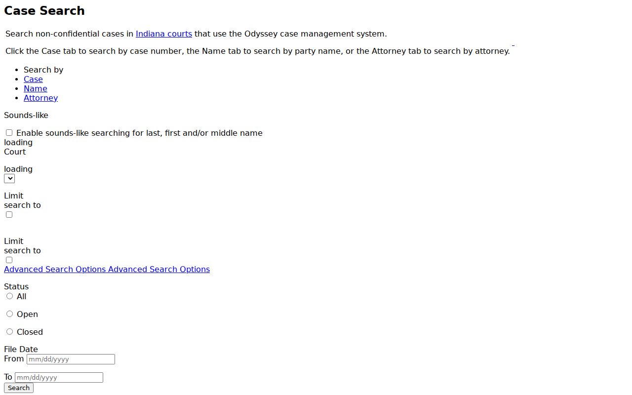 Hendricks County docket search fields