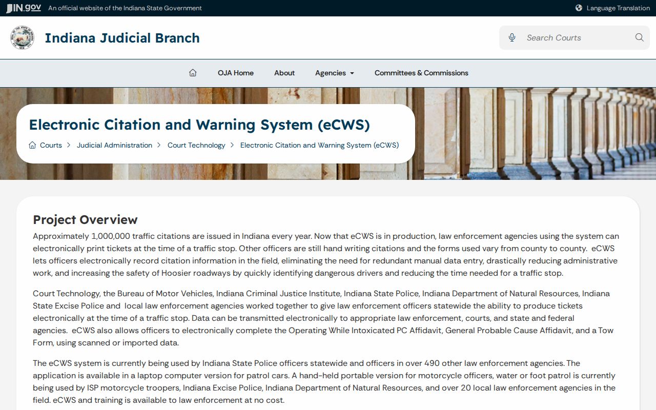 Hendricks County traffic court electronic citation system