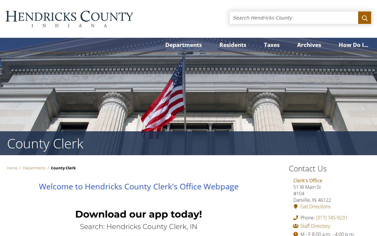 Hendricks County court docket County Clerk page