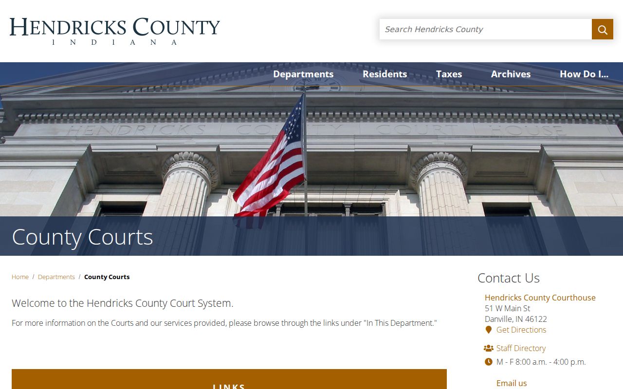Hendricks County court docket county courts landing page