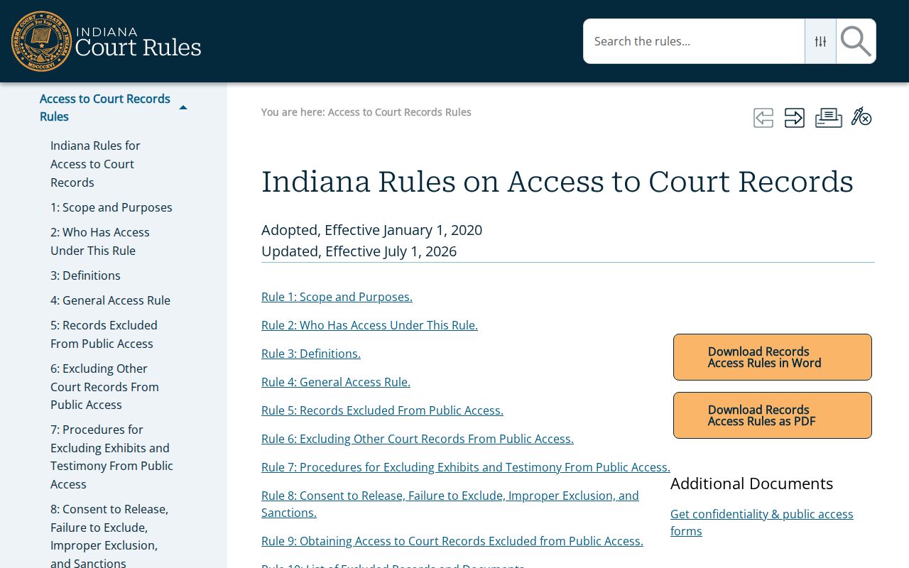 Hendricks County court docket Indiana access rules index